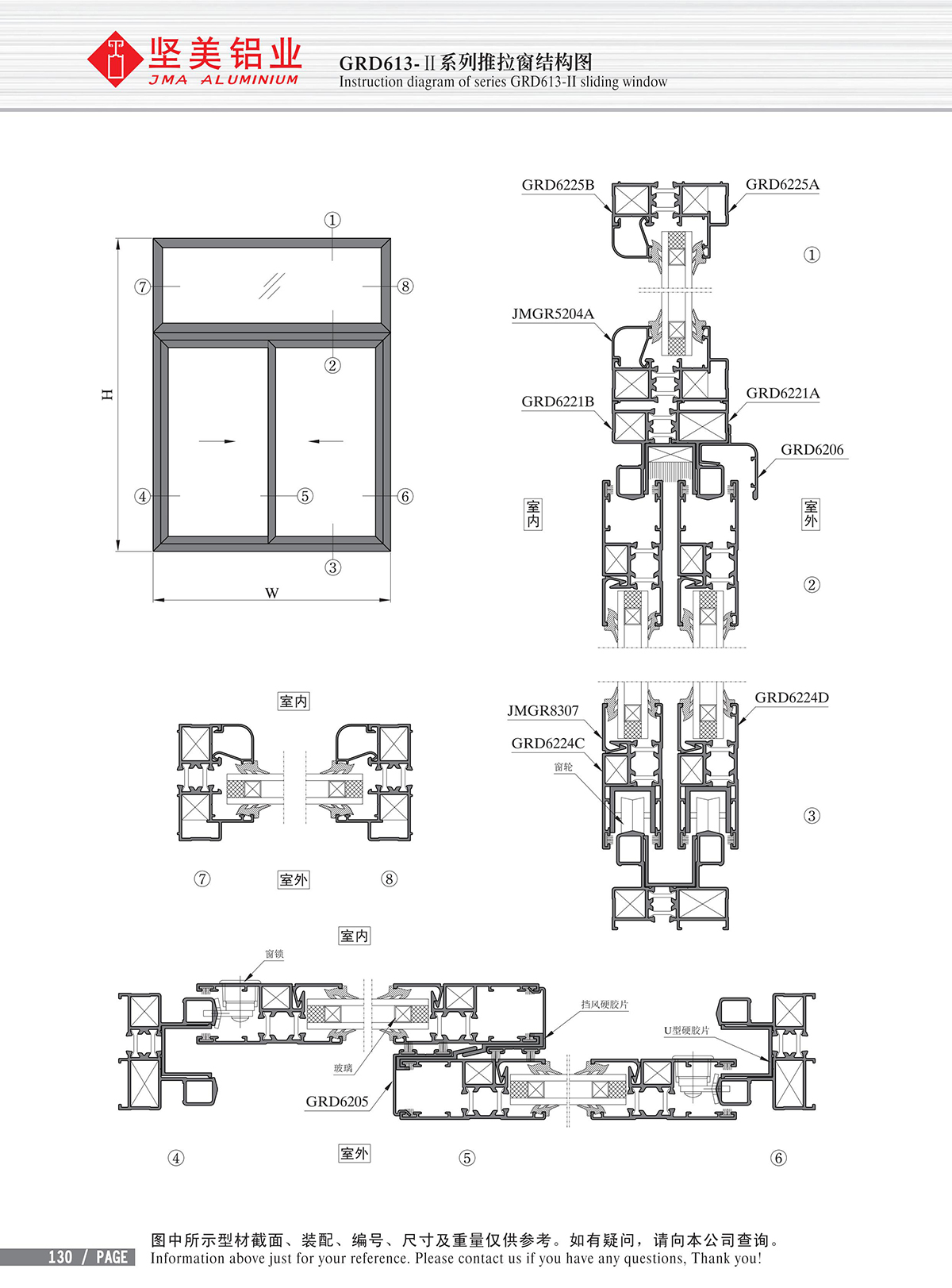 Schéma de structure de la fenêtre coulissante de la série GRD613-Ⅱ