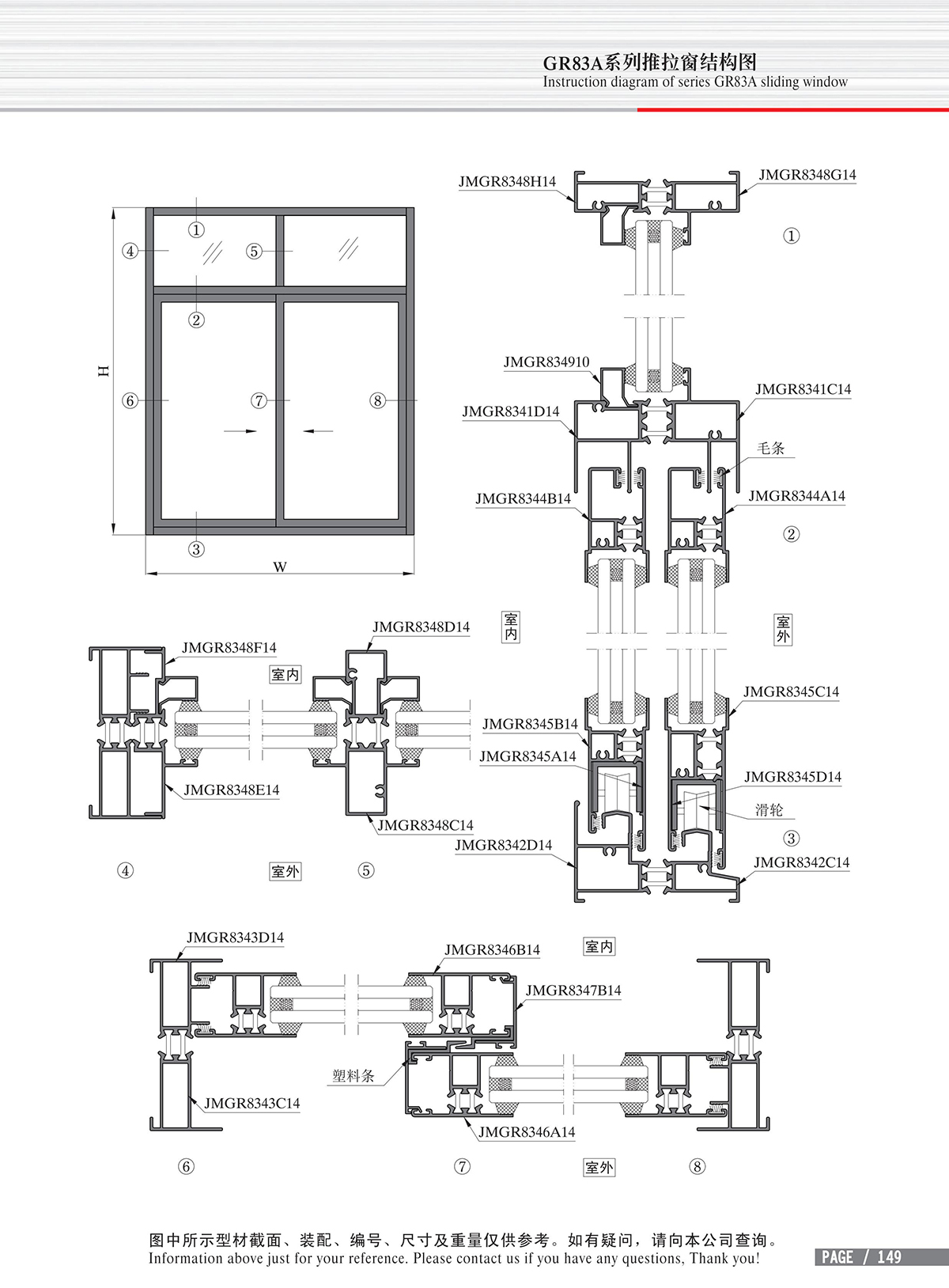 Schéma de structure de la fenêtre coulissante de la série d’isolation thermique GR83A-2